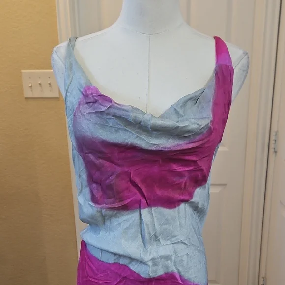 Topshop Vibrant Pink and Gray Cowl Neck Satin Maxi Dress Size 6 - Picture 5 of 11